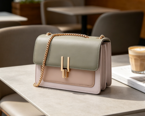 Colour-Block Leather Crossbody Shoulder Bag for Women, Medium