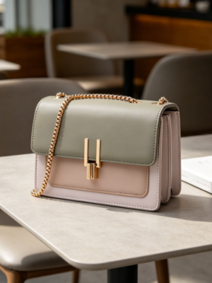 Colour-Block Leather Crossbody Shoulder Bag for Women, Medium