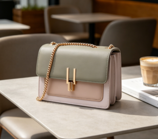 Colour-Block Leather Crossbody Shoulder Bag for Women, Medium