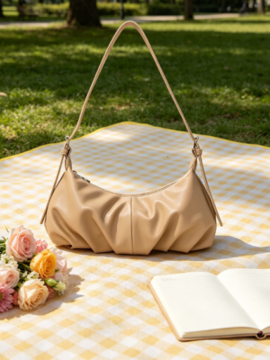 Small Faux Leather Dumpling Hobo Shoulder Clutch with Adjustable Strap