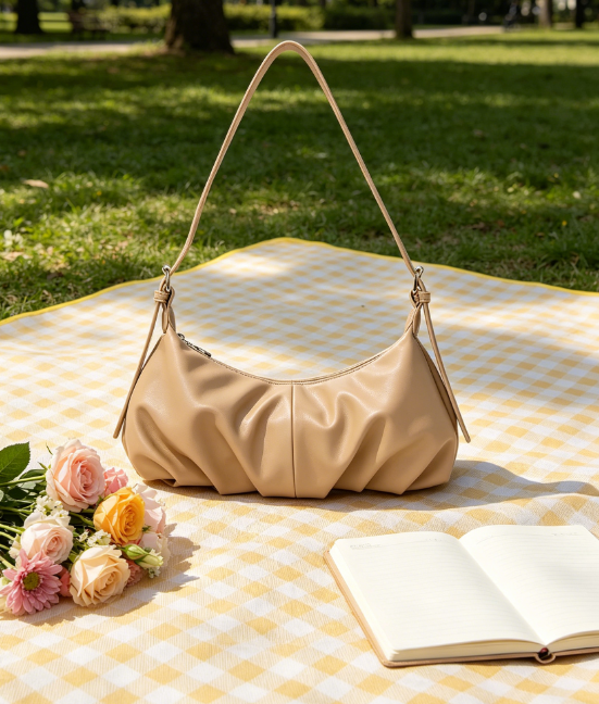 Small Faux Leather Dumpling Hobo Shoulder Clutch with Adjustable Strap