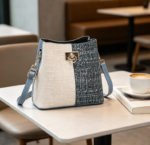 PU Leather Bucket Crossbody Bag with Adjustable Strap and Multiple Pockets