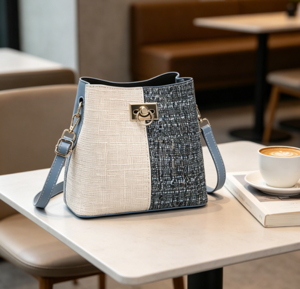 PU Leather Bucket Crossbody Bag with Adjustable Strap and Multiple Pockets