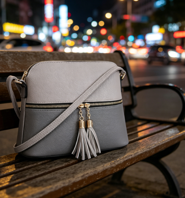 Lightweight Medium Dome Crossbody Bag with Tassel, Zip Pocket and Adjustable Strap