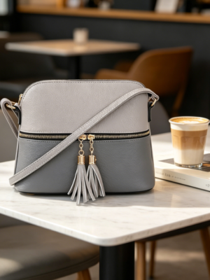 Lightweight Medium Dome Crossbody Bag with Tassel, Zip Pocket and Adjustable Strap