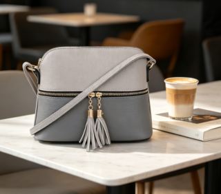 Lightweight Medium Dome Crossbody Bag with Tassel, Zip Pocket and Adjustable Strap