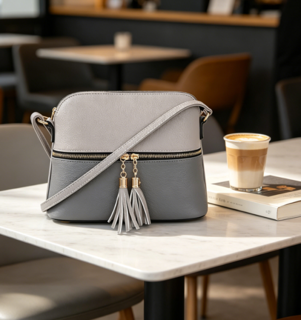 Lightweight Medium Dome Crossbody Bag with Tassel, Zip Pocket and Adjustable Strap